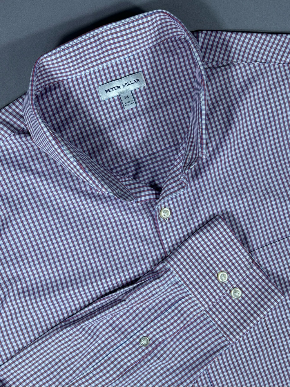 Peter Millar Performance Check Shirt Men XL Blue Red Stretch Button Down